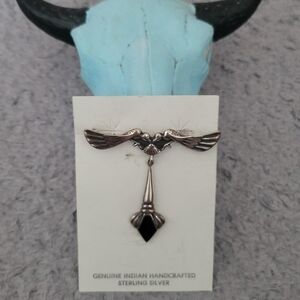Vintage Black &  Sterling Silver Brooch Goth Indie Southwestern Whimsigoth Boho